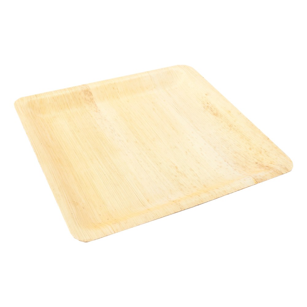 Square Natural Bamboo Leaf Dinner Plate - Retail Pack - 9 3/4" x 9 3/4" - 10 count x 10 boxes